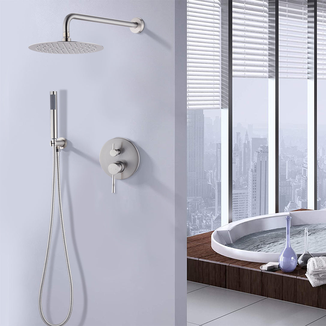 10" Brushed Nickle Roud Rain Shower Head And Handheld Shower Head Set Brushed Nickel Brass