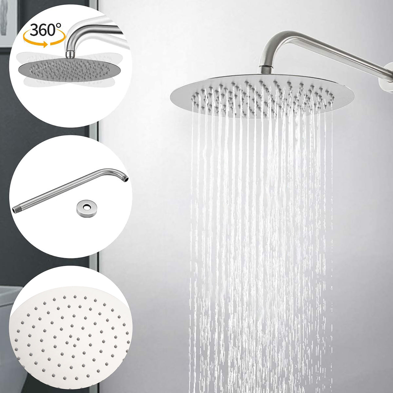 10" Brushed Nickle Roud Rain Shower Head And Handheld Shower Head Set Brushed Nickel Brass