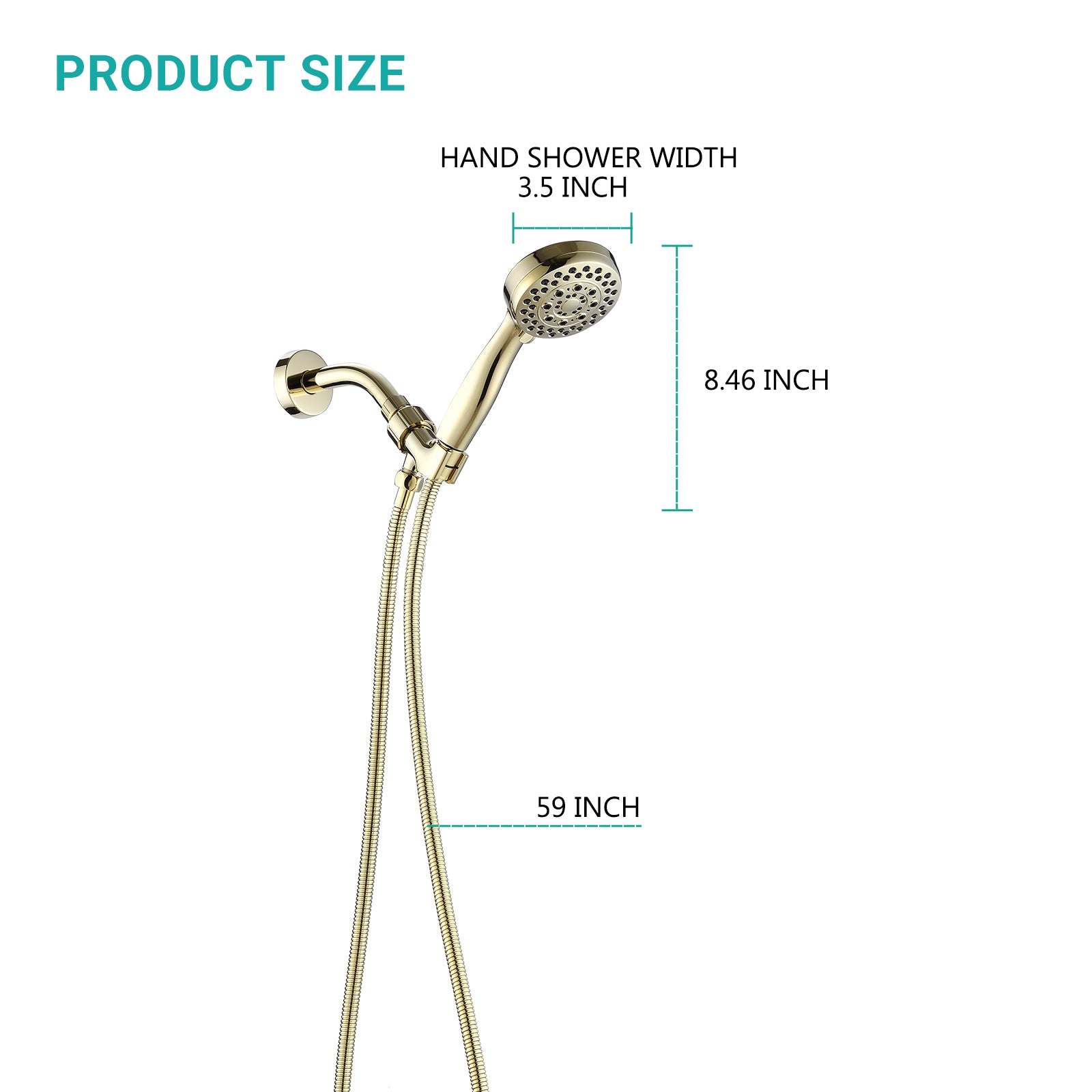 5 Mode Adjustable Settings Handheld Shower Head With Hose High Pressure Shower Heads Polished Golden Abs