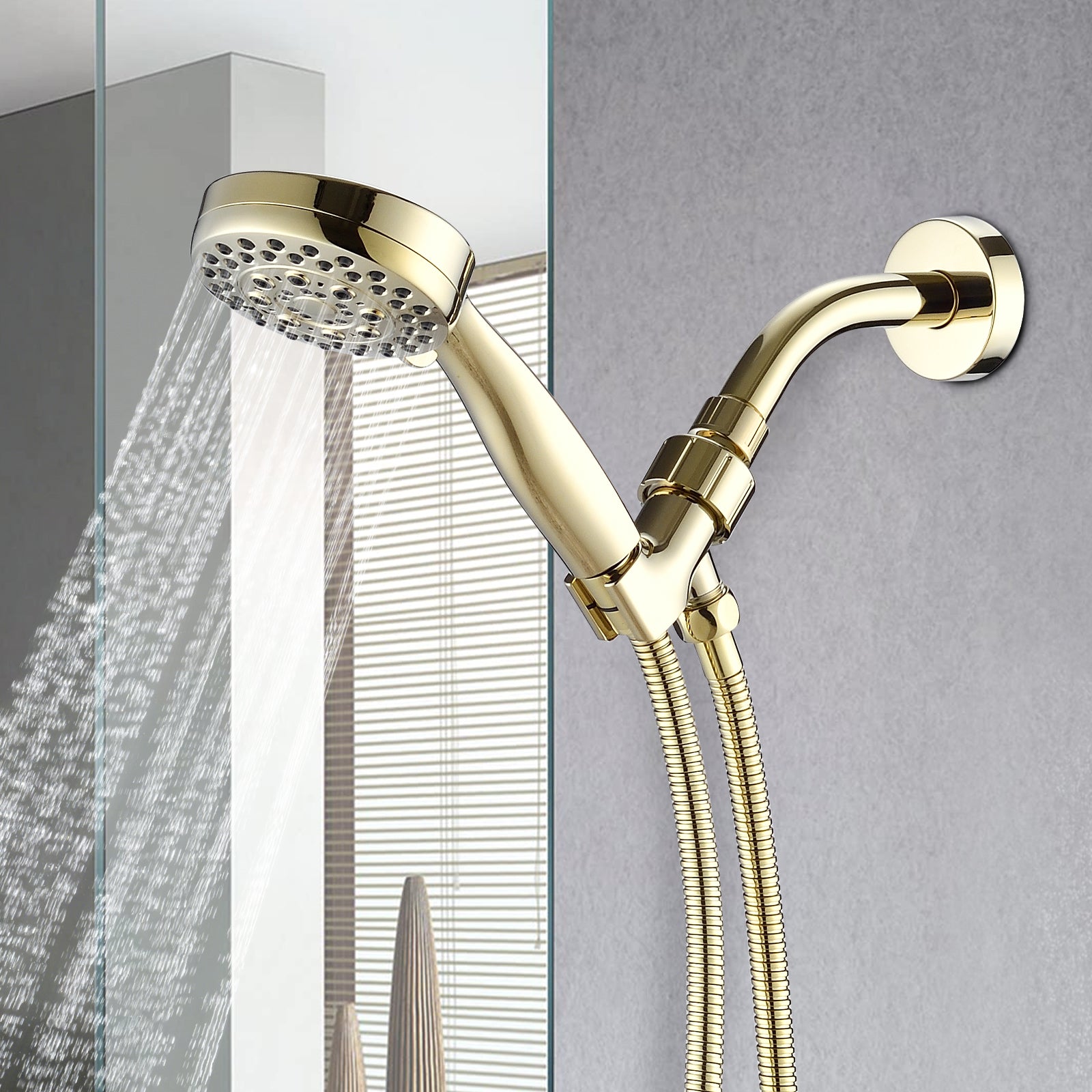 5 Mode Adjustable Settings Handheld Shower Head With Hose High Pressure Shower Heads Polished Golden Abs