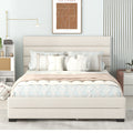 Queen Upholstered Platform Bed With Twin Size Trundle And Two Drawers, Beige Queen Beige Upholstered