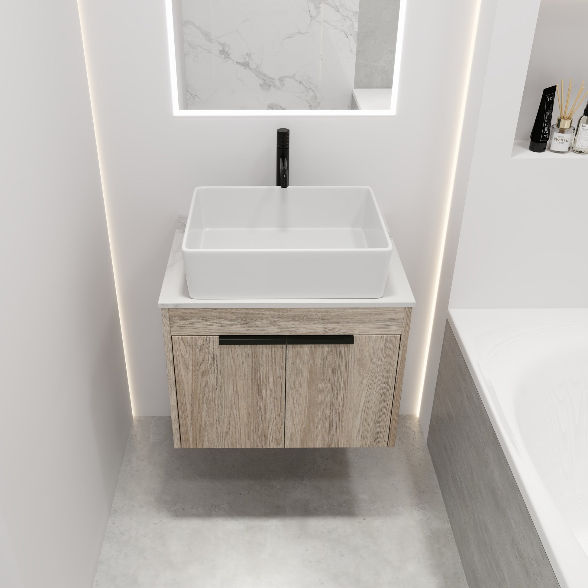 24 " Modern Design Float Bathroom Vanity With Ceramic Basin Set, Wall Mounted White Oak Vanity With Soft Close Door,Kd Packing,Kd Packing,2 Pieces Parcel Top Bab110Mowh White Oak 2 Bathroom Wall Mounted Plywood