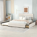 Queen Upholstered Platform Bed With Twin Size Trundle And Two Drawers, Beige Queen Beige Upholstered