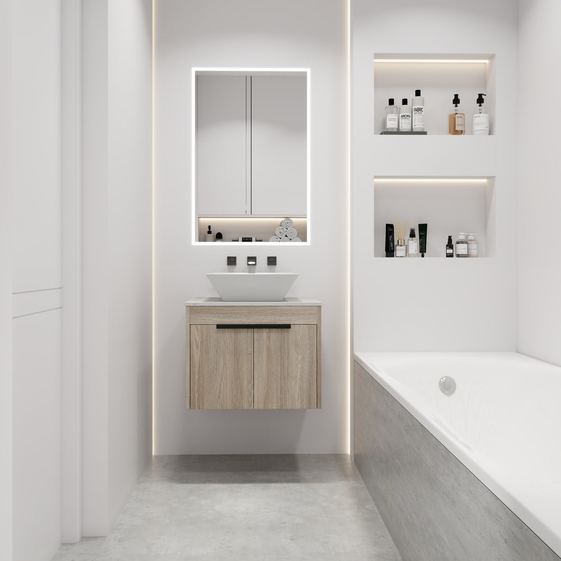 24 " Modern Design Float Bathroom Vanity With Ceramic Basin Set, Wall Mounted White Oak Vanity With Soft Close Door,Kd Packing,Kd Packing,2 Pieces Parcel Top Bab101Mowh White Oak Plywood