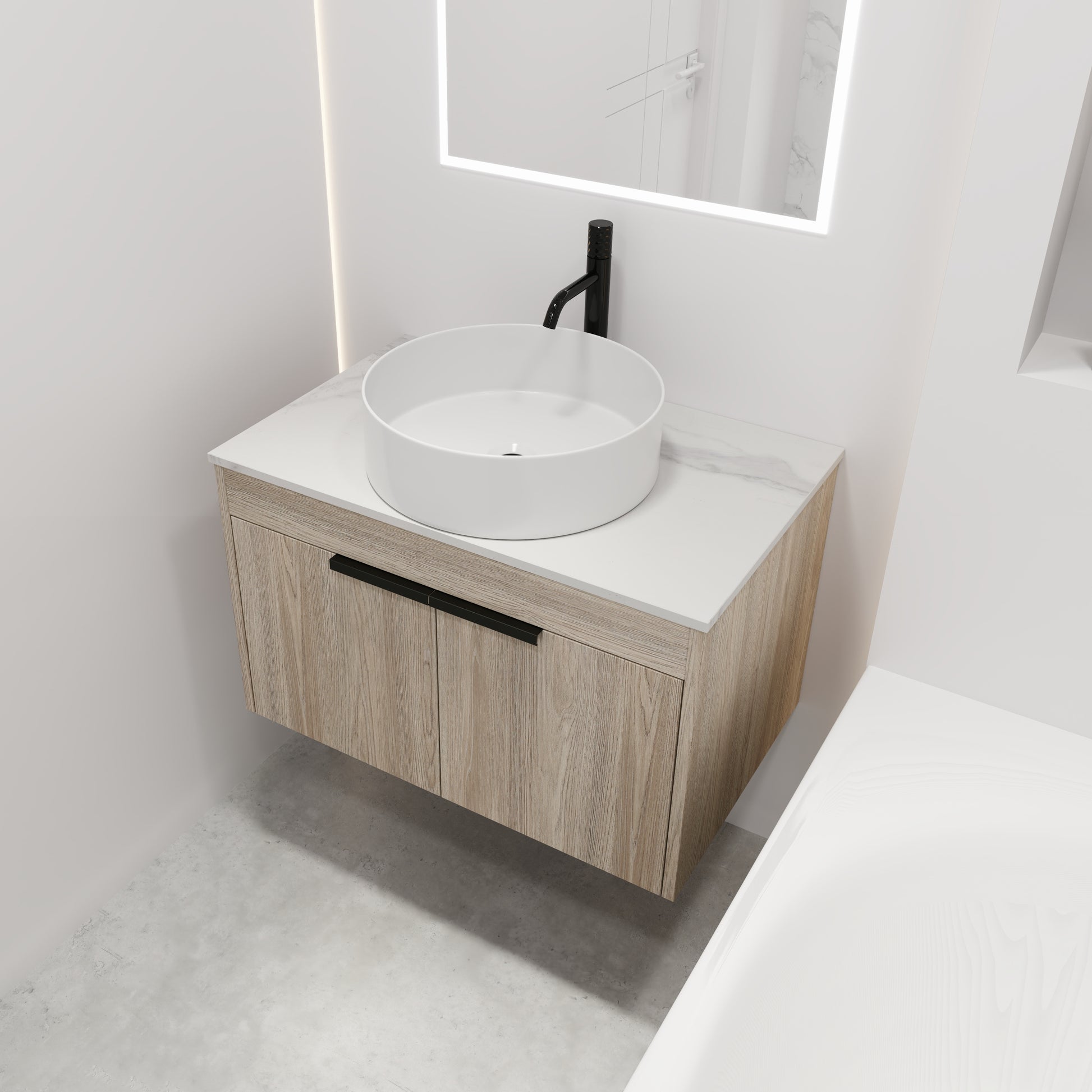 30 " Modern Design Float Bathroom Vanity With Ceramic Basin Set, Wall Mounted White Oak Vanity With Soft Close Door,Kd Packing,Kd Packing,2 Pieces Parcel Top Bab400Mowh White Oak 2 Bathroom Wall Mounted Plywood