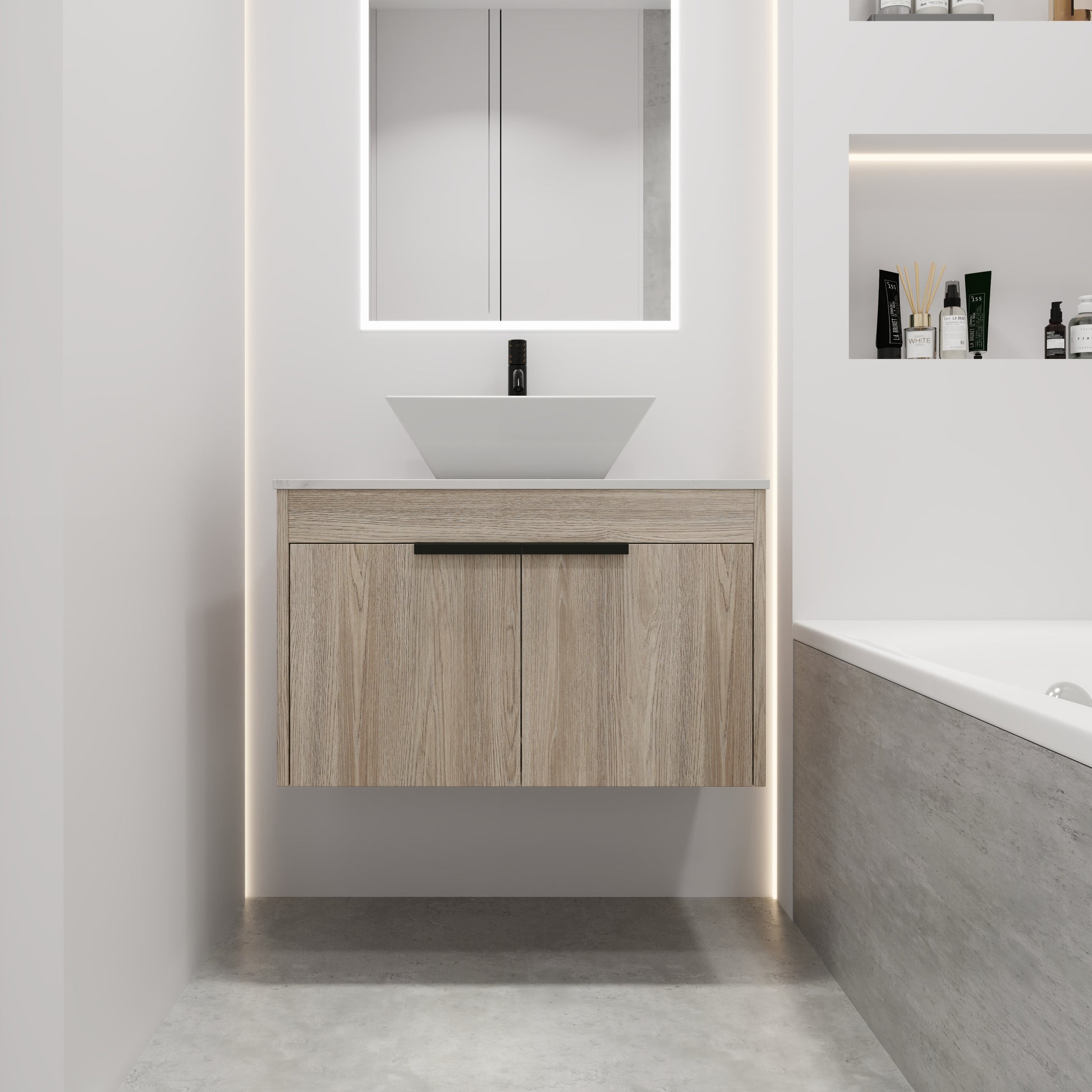 30 " Modern Design Float Bathroom Vanity With Ceramic Basin Set, Wall Mounted White Vanity With Soft Close Door,Kd Packing,Kd Packing,2 Pieces Parcel Top Bab101Mowh White Oak 2 Bathroom Wall Mounted Plywood