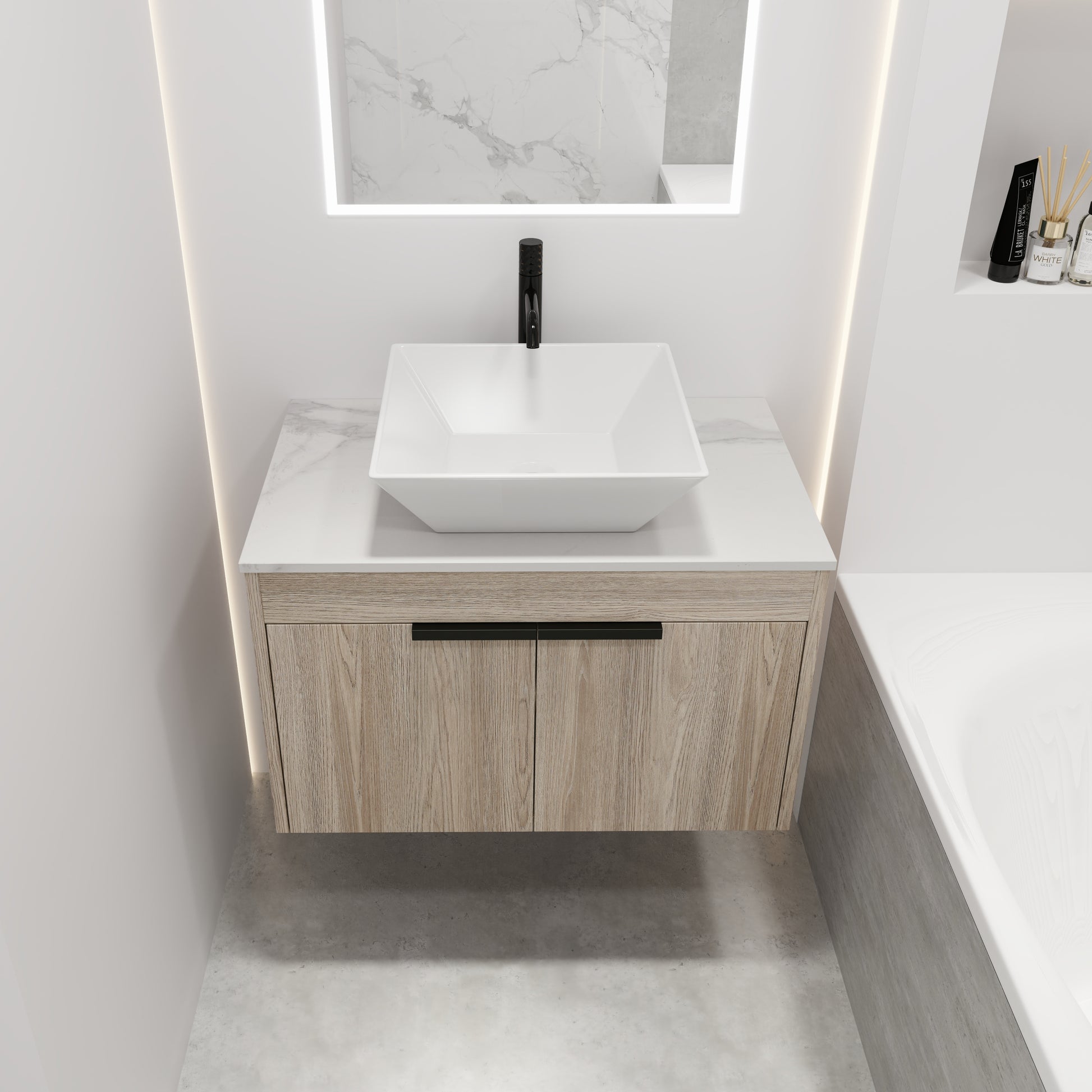 30 " Modern Design Float Bathroom Vanity With Ceramic Basin Set, Wall Mounted White Vanity With Soft Close Door,Kd Packing,Kd Packing,2 Pieces Parcel Top Bab101Mowh White Oak 2 Bathroom Wall Mounted Plywood