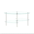 Transparent Oval Glass Coffee Table, Modern Table With Stainless Steel Leg, Tea Table 3 Layer Glass Table For Living Room Transparent Glass