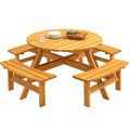 8 Person Wooden Picnic Table, Outdoor Camping Dining Table With Seat, Garden, Diy W 4 Built In Benches, 2220Lb Capacity Natural Natural Solid Wood