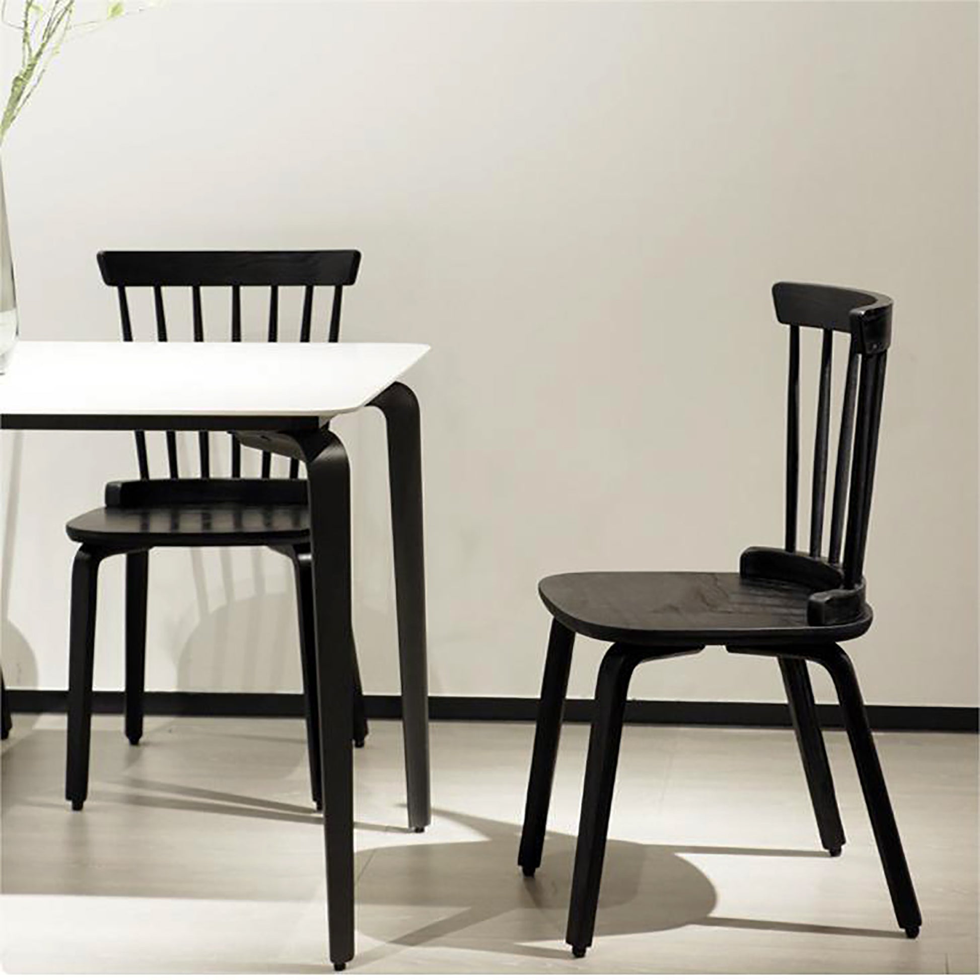 Solid Wood Slat Back Windsor Chair Set Of 2 Black Plywood