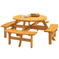 8 Person Wooden Picnic Table, Outdoor Camping Dining Table With Seat, Garden, Diy W 4 Built In Benches, 2220Lb Capacity Natural Natural Solid Wood