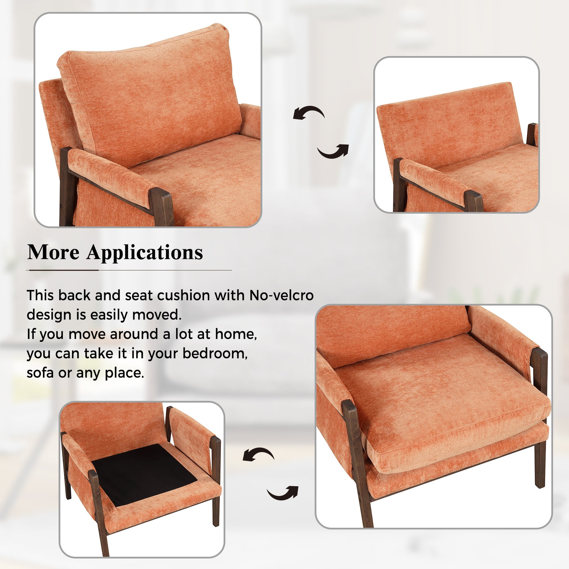 Mid Century Modern Velvet Accent Chair,Leisure Chair With Solid Wood And Thick Seat Cushion For Living Room,Bedroom,Studio,Orange Orange Foam Velvet