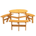 6 Person Circular Outdoor Wooden Picnic Table For Patio, Backyard, Garden, Diy W 3 Built In Benches, 1720Lb Capacity Natural Natural Solid Wood