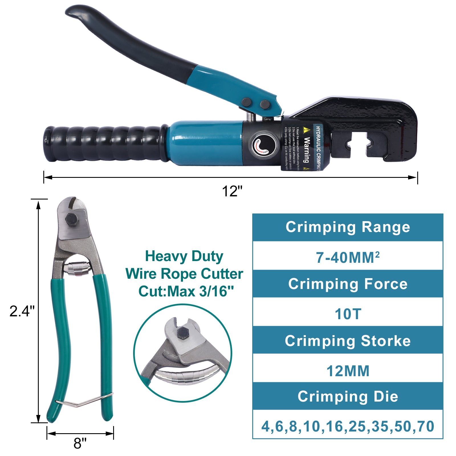 Hydraulic Hand Crimper Tool,Hydraulic Wire Terminal Crimper Swager Battery Cable Lug Crimping Swaging Tool With 9 Pairs Dies,One Pair G Black Steel