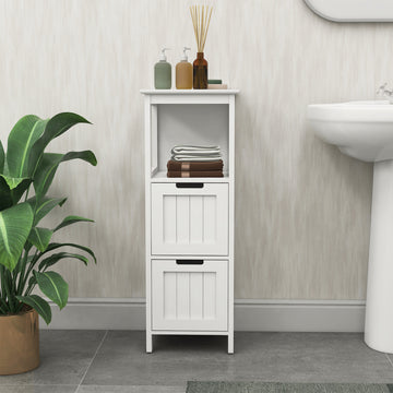 Bathroom Floor Cabinet With 2 Drawers And 1 Storage Shelf,Freestanding Wood Storage Organizer Cabinet White White Mdf