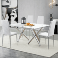 Grid Armless High Backrest Dining Chair, 8 Piece Set Of Silver Metal Legs White Chair, Office Chair. Suitable For Restaurants, Living Rooms, Kitchens, And Offices. 0924 White Pu