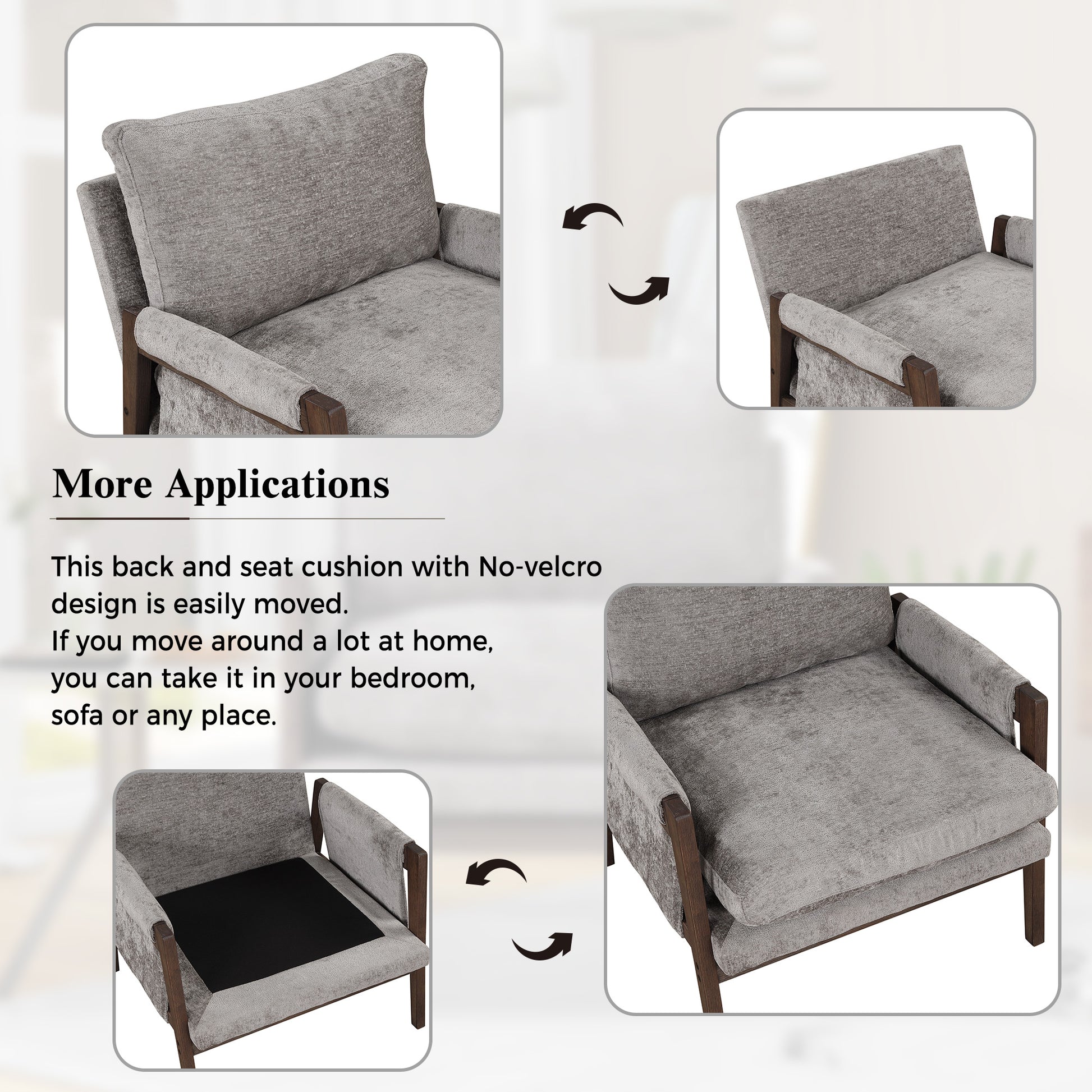 Mid Century Modern Velvet Accent Chair,Leisure Chair With Solid Wood And Thick Seat Cushion For Living Room,Bedroom,Studio,Grey Grey Foam Velvet