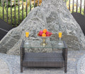 Outdoor Patio Furniture Coffee Table With Clear Tempered Glass Brown Iron