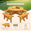 8 Person Wooden Picnic Table, Outdoor Camping Dining Table With Seat, Garden, Diy W 4 Built In Benches, 2220Lb Capacity Natural Natural Solid Wood