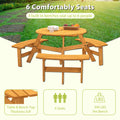 6 Person Circular Outdoor Wooden Picnic Table For Patio, Backyard, Garden, Diy W 3 Built In Benches, 1720Lb Capacity Natural Natural Solid Wood