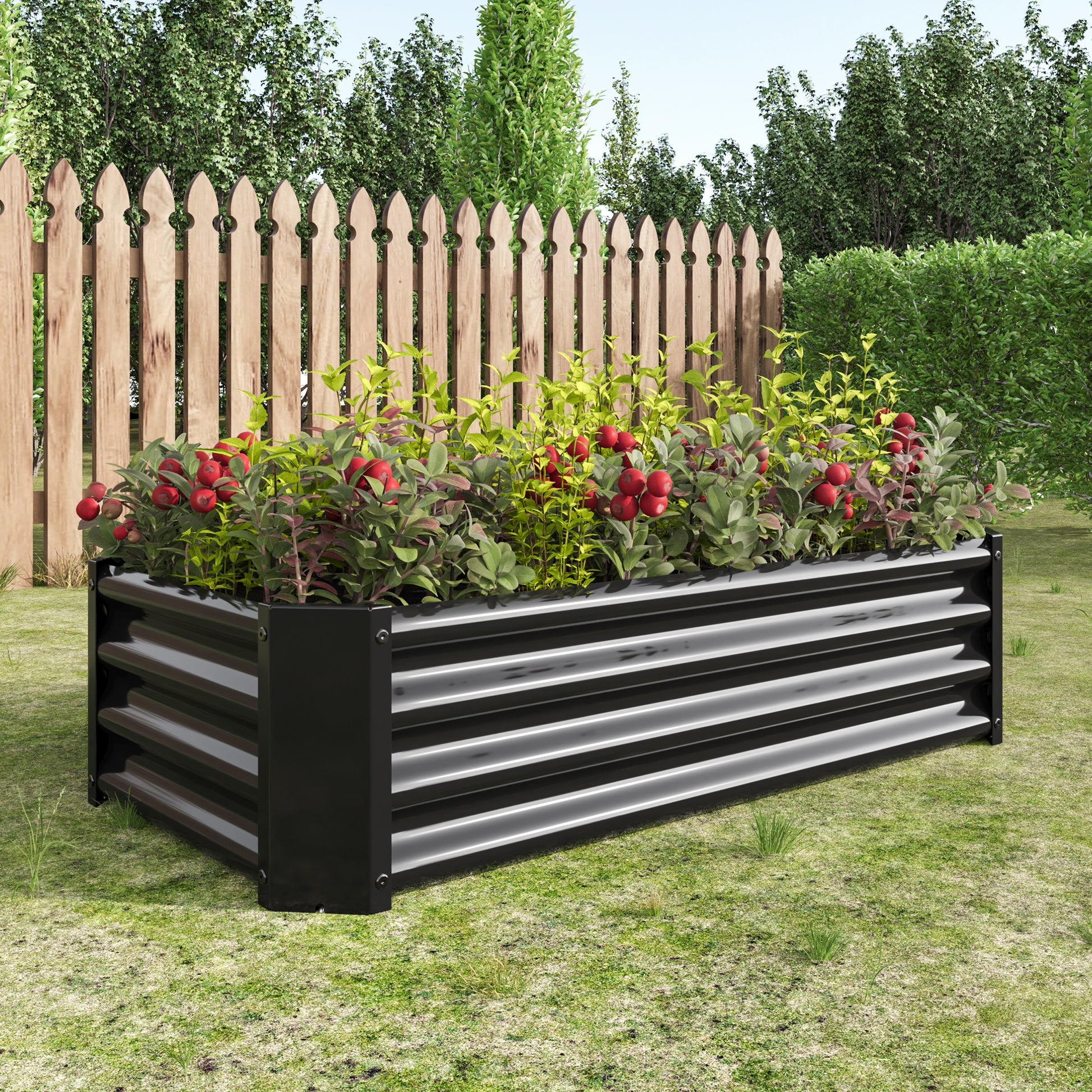 Metal Raised Garden Bed, Rectangle Raised Planter 4 2 1Ft For Flowers Plants, Vegetables Herb Veezyo Black Black Garden & Outdoor Metal