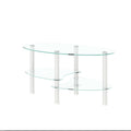 Transparent Oval Glass Coffee Table, Modern Table With Stainless Steel Leg, Tea Table 3 Layer Glass Table For Living Room Transparent Glass