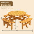 8 Person Wooden Picnic Table, Outdoor Camping Dining Table With Seat, Garden, Diy W 4 Built In Benches, 2220Lb Capacity Natural Natural Solid Wood