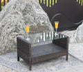 Outdoor Patio Furniture Coffee Table With Clear Tempered Glass Brown Iron