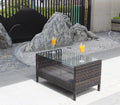 Outdoor Patio Furniture Coffee Table With Clear Tempered Glass Brown Iron