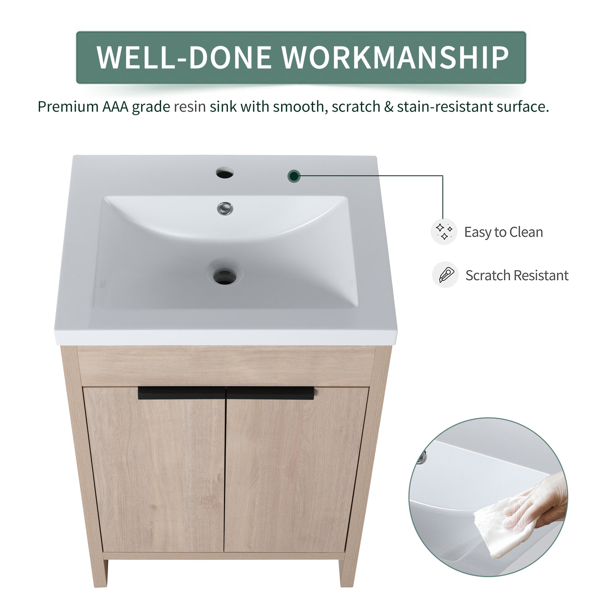 Kd Packing 24 Inch Freestanding Bathroom Vanity With White Resin Sink Sku:Bvb02424Plo Grb2440 ,W1286S00017 Plain Light Oak 2 Bathroom Freestanding Modern Plywood