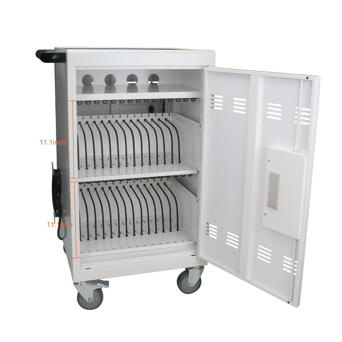 Mobile Charging Cart And Cabinet For Tablets Laptops 30 Device With Combination Lock White Antique White Steel