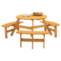 6 Person Circular Outdoor Wooden Picnic Table For Patio, Backyard, Garden, Diy W 3 Built In Benches, 1720Lb Capacity Natural Natural Solid Wood