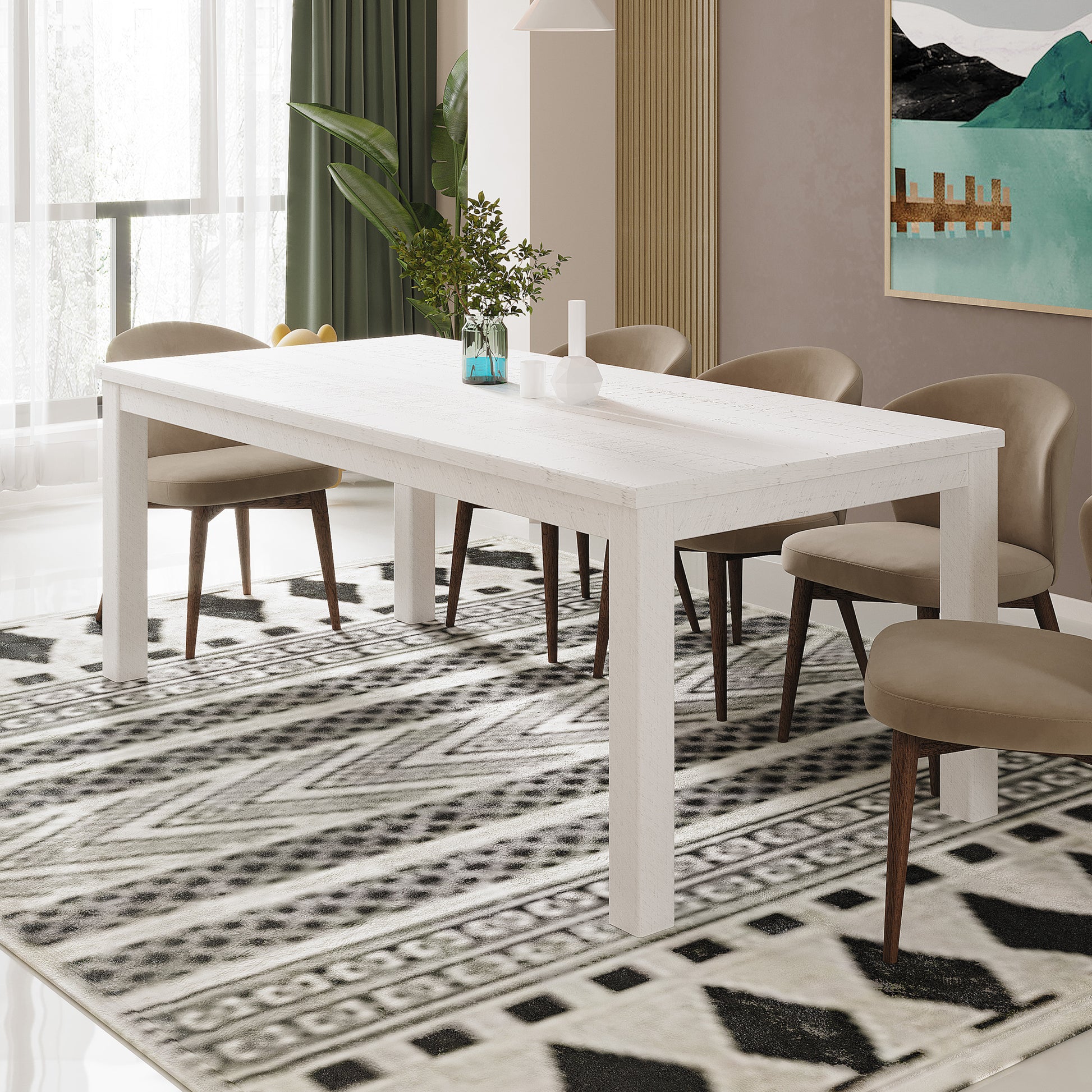 Albany 63 Inches Solid Wood Dining Table For 6, Small Kitchen Table, Dinner Table, Breakfast Table White Pine Solid Wood
