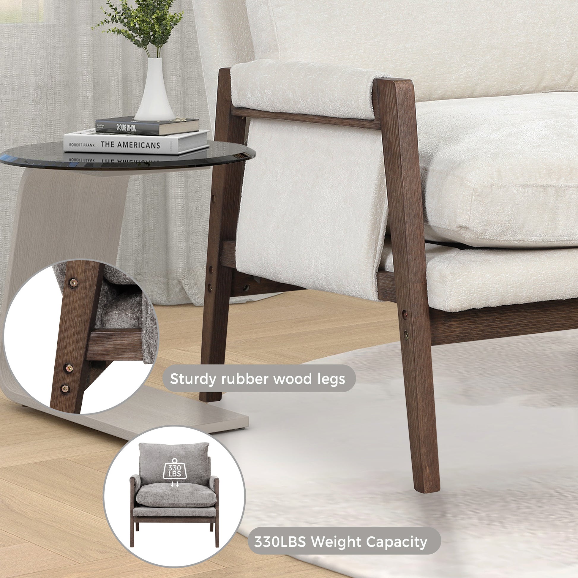 Mid Century Modern Velvet Accent Chair,Leisure Chair With Solid Wood And Thick Seat Cushion For Living Room,Bedroom,Studio,White White Foam Velvet