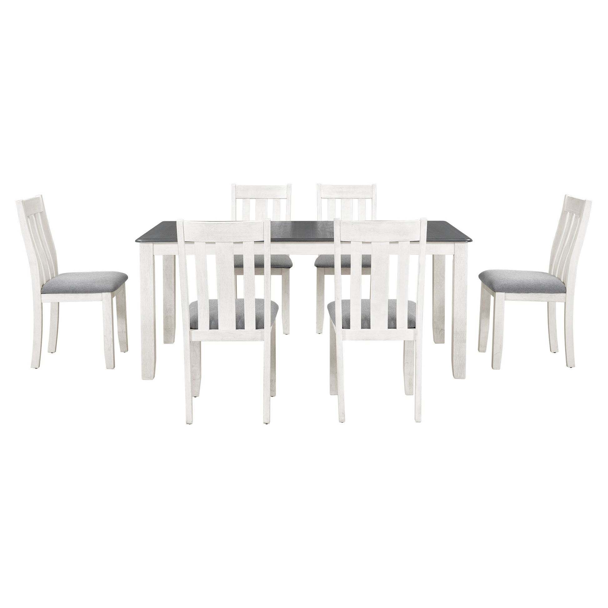 Retro Style 7 Piece Dining Table Set With Extendable Table And 6 Upholstered Chairs Gray White White Gray Solid Wood