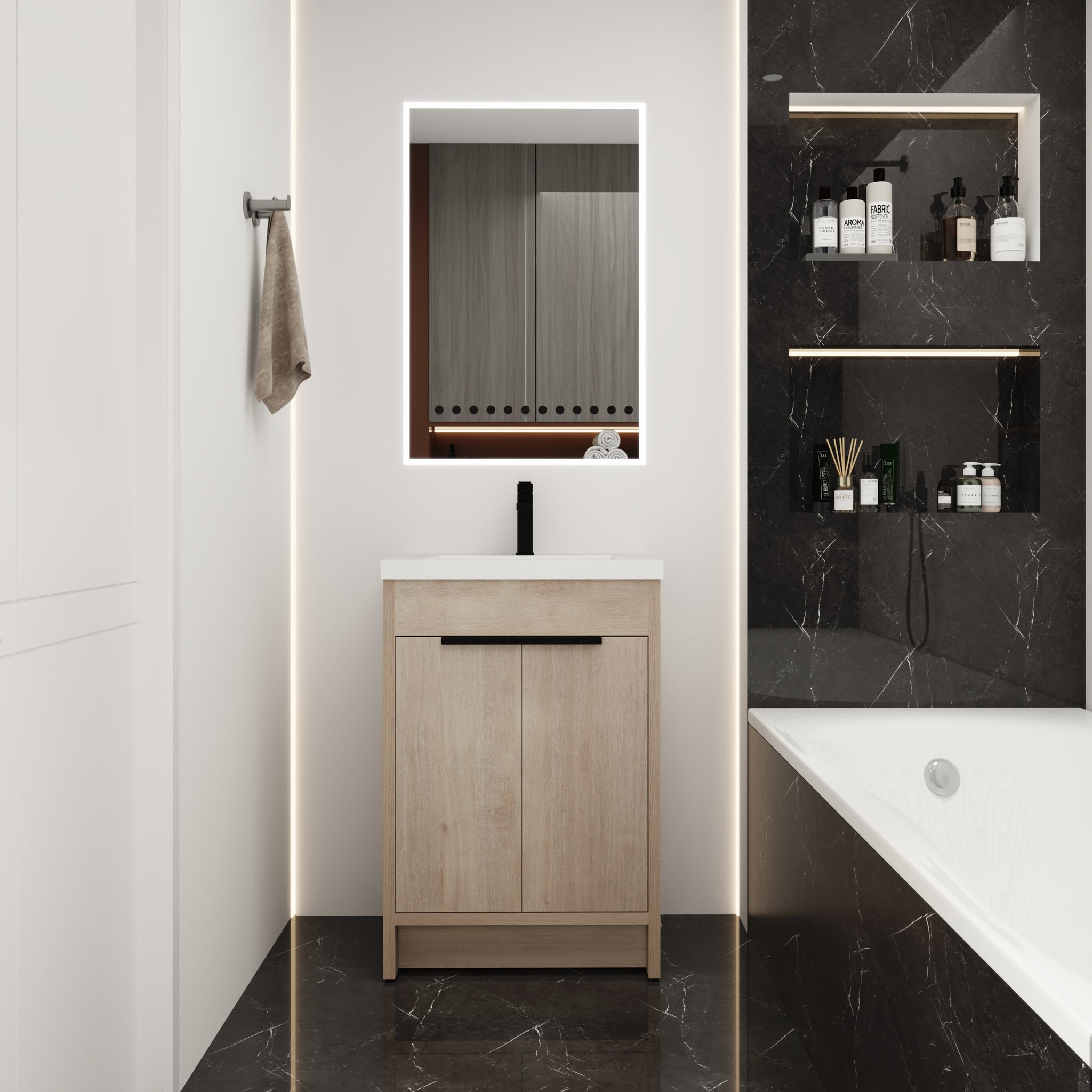 Kd Packing 24 Inch Freestanding Bathroom Vanity With White Resin Sink Sku:Bvb02424Plo Grb2440 ,W1286S00017 Plain Light Oak 2 Bathroom Freestanding Modern Plywood