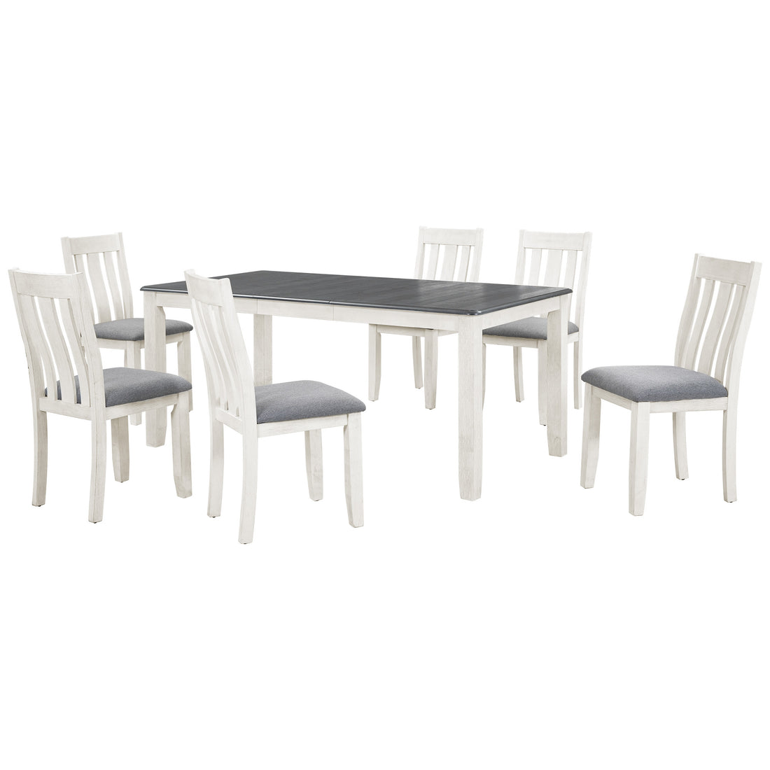 Retro Style 7 Piece Dining Table Set With Extendable Table And 6 Upholstered Chairs Gray White White Gray Solid Wood