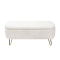 Ivory White Storage Ottoman Bench For End Of Bed Gold Legs, Modern Ivory White Faux Fur Entryway Bench Upholstered Padded With Storage For Living Room Bedroom Ivory Faux Fur