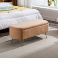 Camel Storage Ottoman Bench For End Of Bed Gold Legs, Modern Camel Faux Fur Entryway Bench Upholstered Padded With Storage For Living Room Bedroom Camel Faux Fur