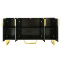 Modern Sideboard With Four Doors, Metal Handles & Legs And Adjustable Shelves Kitchen Cabinet Black Black Particle Board