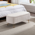 Ivory White Storage Ottoman Bench For End Of Bed Gold Legs, Modern Ivory White Faux Fur Entryway Bench Upholstered Padded With Storage For Living Room Bedroom Ivory Faux Fur