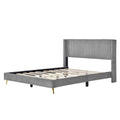 Queen Size Corduroy Platform Bed With Metal Legs, Gray Gray Corduroy