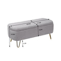 Grey Storage Ottoman Bench For End Of Bed Gold Legs, Modern Grey Faux Fur Entryway Bench Upholstered Padded With Storage For Living Room Bedroom Grey Faux Fur