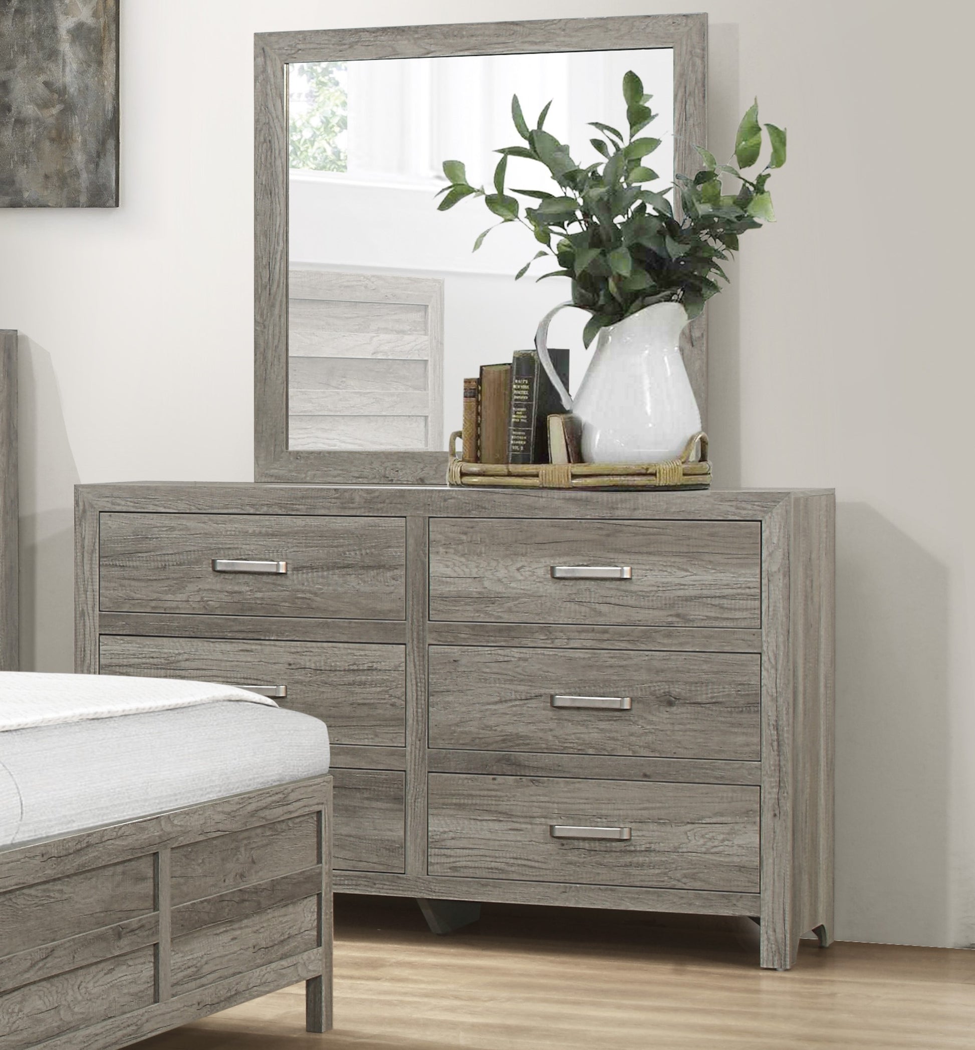 Rusticated Style Weathered Gray Finish 1Pc Dresser Of 6X Drawers Transitional Bedroom Wooden Furniture Gray 5 Drawers & Above Bedroom Wood