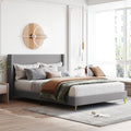 Queen Size Corduroy Platform Bed With Metal Legs, Gray Gray Corduroy