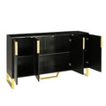 Modern Sideboard With Four Doors, Metal Handles & Legs And Adjustable Shelves Kitchen Cabinet Black Black Particle Board