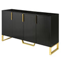 Modern Sideboard With Four Doors, Metal Handles & Legs And Adjustable Shelves Kitchen Cabinet Black Black Particle Board