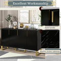 Modern Sideboard With Four Doors, Metal Handles & Legs And Adjustable Shelves Kitchen Cabinet Black Black Particle Board