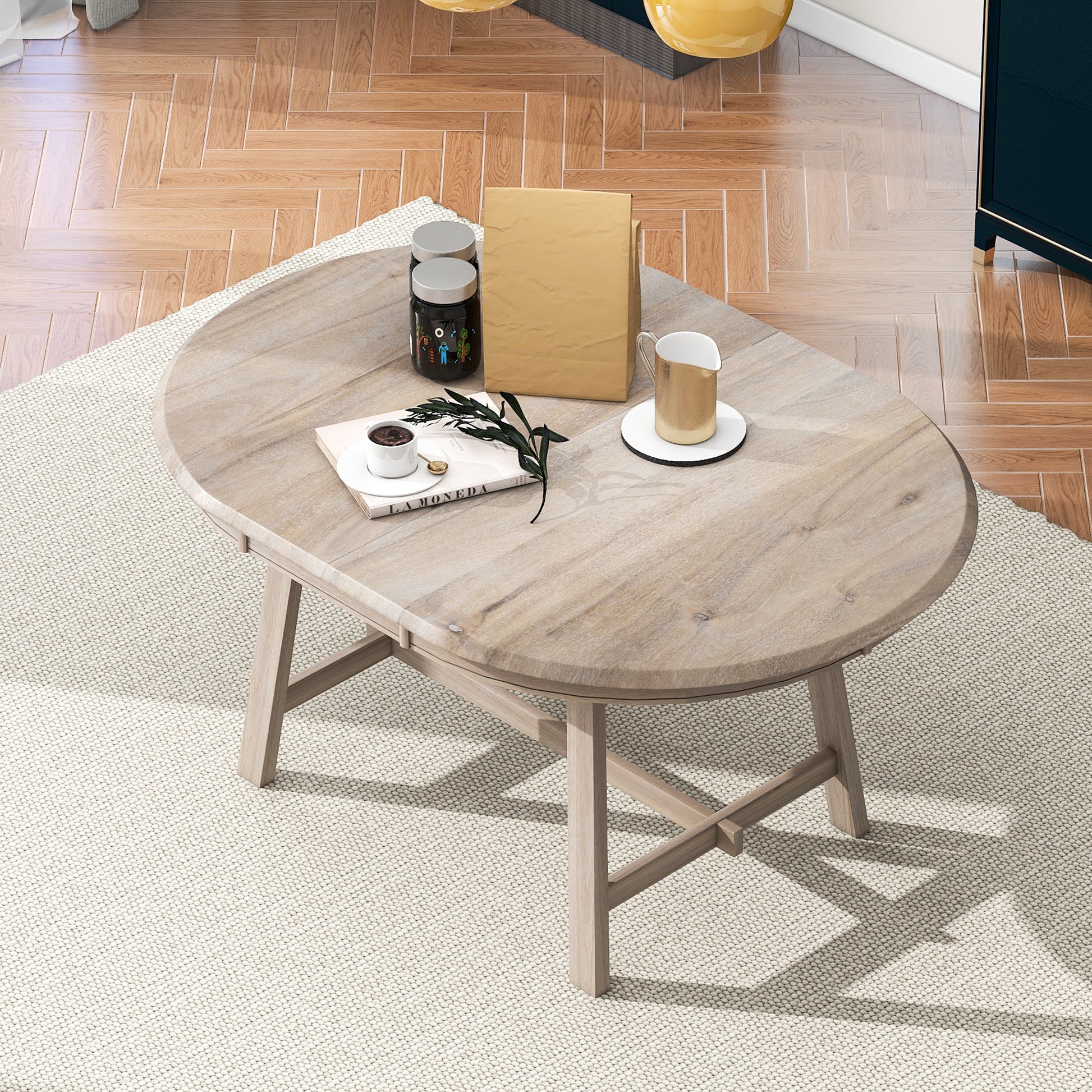 Wood Dining Table Round Extendable Dining Table For Dining Room Natural Wood Wash Natural Wood Wash Solid Wood