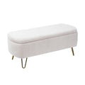 Ivory White Storage Ottoman Bench For End Of Bed Gold Legs, Modern Ivory White Faux Fur Entryway Bench Upholstered Padded With Storage For Living Room Bedroom Ivory Faux Fur